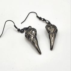 Sparrow Skull Pierced Earrings. Nickel Free. Gothic. Handmade. Witchy Vibes. Pewter Color. Lightweight. Black Drop Earrings, Goth Earrings, Pewter Color, Dope Jewelry, Witchy Vibes, Pierced Earrings, Earings Piercings, Silver Color, Black Gray