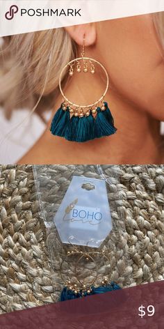 NWT Nanamacs Biggest Moment Hoop Earrings Color: Teal/Gold Hoop Detail Threaded Detail Tassel Detail Beaded Detail 3" Drop NanaMacs Jewelry Earrings Blue Hoop Jewelry For The Beach, Blue Small Hoop Jewelry For The Beach, Blue Small Hoop Jewelry For Beach, Blue Hoop Jewelry For Summer, Bohemian Hoop Earrings For Summer Parties, Adjustable Blue Hoop Earrings For Beach, Blue Small Hoop Earrings For Summer, Adjustable Blue Bohemian Hoop Earrings, Trendy Green Hoop Earrings For Beach