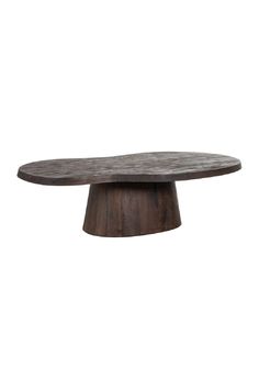 an oval wooden table with a circular base on the top and one end that is made out of wood