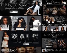 an ad for salon and hair products with the names of its stores, including black women