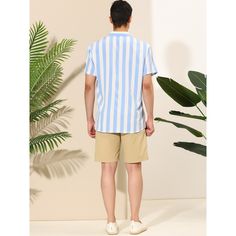 The summer-beach shirt features a color block and a stripe design, it is fashionable. Made of soft and breathable fabric, this shirt gives you a comfortable experience in summer. Pair the stripe beach shirt with casual pants or board shorts for a summer casual look. Available in multiple colors, it is a wardrobe necessity for summer. It is also and a good choice for vacation. Mens Striped Shorts, Block Button, Striped Short Sleeve Shirt, Mens Stripes, Beach Shirt, Beach Shirts, Mens Crew Neck, Design Fashion, Striped Shorts