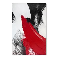 an abstract painting with black, white and red colors