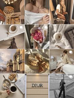 a collage of photos with food and people in them, including coffee, doughnuts