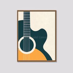 an abstract guitar poster hangs on the wall