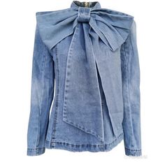 Bold Statement Denim Shirt Dress Queen, Denim Bows, Long Sleeve Denim Shirt, Cotton Polyester Fabric, All Jeans, Blue Jean Jacket, Denim Blouse, Bow Blouse, Mode Inspiration