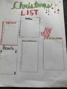 a christmas list is shown on top of a piece of paper