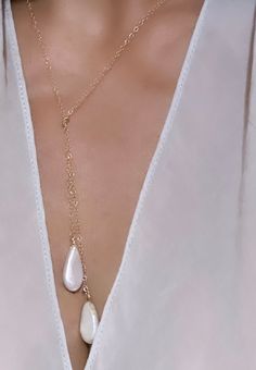 Double Tear Drop Fresh Water Pearl Necklace 14K Gold Filled Chain or 925 Sterling Silver  Available Sizes 16" 17" & 18" Elegant Lariat Charm Necklace With Lobster Clasp, Gold Pearl Necklace With Clavicle Chain Dangle, Rose Gold Teardrop Necklace With Pearl Pendant, Rose Gold Jewelry With Teardrop Pearl Pendant, Elegant Gold Lariat Necklace With Lobster Clasp, Elegant Drop Chain Necklace For Gift, Elegant Teardrop Drop Necklace With Lobster Clasp, Teardrop Gold Plated Necklace For Wedding, Gold Sterling Silver Dangle Drop Necklace