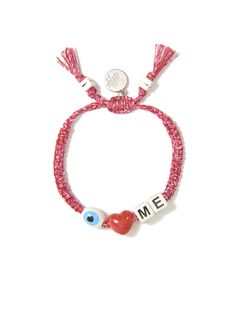 I LOVE ME BRACELET (RED) BRACELET - Venessa Arizaga Miyuki Jewelry, Kids Jewelry Diy, Rave Kandi, Ceramic Charms, Daisy Choker, Am I In Love, Fabric Bracelets, Pulseras Diy, I Love Me