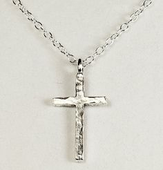 "- Awesome Silver Hammered Cross Pendant, Necklace, in Antique Silver Plated Nickel-Free Pewter with Self-Bail with 925 Sterling Silver Oval Cable Chain. See Photos #1-4. - Cross measures 1 3/8 x 3/4\" and drops 1 3/8\" from the Chain. Cross is reversible and has the same look on both sides. - Chain Length 20\". - 925 Sterling Silver Oval Cable Chain included. - Closure is with a 925 Sterling Silver Lobster Claw Clasp. See Photo #5. - Give us a Note on Etsy at Checkout with a change request and Simple Chain Necklace, Dainty Chain Necklace, Silver Cross Pendant, White Gold Chains, Sterling Silver Chain Necklace, Silver Snake Chain, White Gold Necklaces, Yellow Gold Chain, Hammered Silver