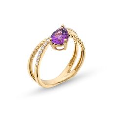 Cross paths with this charming amethyst and diamond orbit ring. 10K gold. The ring features rope textured and diamond-lined ribbons that orbit around each other. A 6.0 x 8.0 pear-shaped purple amethyst anchors the design. 1/5 ct.t.w. of diamonds. Available in size 7 only. Yellow Gold Amethyst Diamond Ring, Fine Jewelry Yellow Gold Amethyst Diamond Ring, Fine Jewelry Yellow Gold Diamond Amethyst Ring, Yellow Gold Amethyst Ring With Diamond Accents, Amethyst Ring In Yellow Gold With Diamond Accents, Orbit Ring, Criss Cross Ring, Cross Ring, Anchors