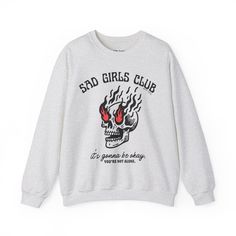 Sad Girls Club Mental Health Unisex Heavy Blend Crewneck Sweatshirt Grunge Long Sleeve Cotton Sweatshirt, Trendy Crew Neck Sweatshirt For Streetwear, Trendy Winter Sweater With Text Print, Trendy Streetwear Sweater With Screen Print, Trendy Sweater With Screen Print For Streetwear, Cotton Grunge Sweatshirt With Letter Print, Trendy Fall Sweater With Screen Print, Trendy Cotton Sweater For Streetwear, Grunge Crew Sweatshirt For Winter