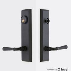 two black door handles are shown with the handle on one side and the other end