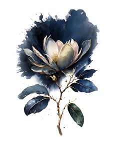 Watercolor Navy Magnolia Digital Art Print / Instant Download Printable Art by PennyBirdBoutique on Etsy Magnolia Art, Watercolor Flower Art, Digital Art Print, Plant Art, Art Floral, Instant Download Printable, Digital Art Prints, Watercolor Illustration, Watercolor Flowers