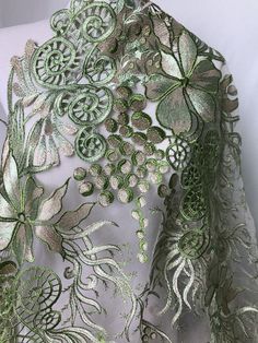 Gorgeous Lace Fabric Green and Gold Embroidered Floral Fabric | Etsy Green Floral Embroidery Party Gown, Green Floral Embroidered Party Gown, Fitted Green Gown With Floral Embroidery, Green Organza Gown For Banquets, Green Organza Gown For Banquet, Green Organza Party Gown, Elegant Green Gown With Floral Embroidery, Green Embroidered Gown For Reception, Green Gown With Intricate Embroidery For Reception