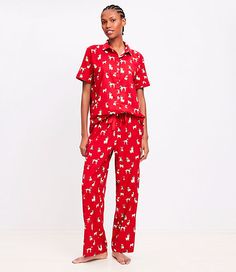 Say hello to chic dreams (and good night to sacrificing style) with this soft pajama set. Top: Notched lapel. Long sleeves. Patch chest pocket. Button front. 25 1/2" long. Pants: Elasticized drawstring waist. 28" inseam.,Imported:Imported,Fabrication:55% Cotton 45% Viscose,Garment Care:Machine Washable Loft Holiday Dog Pajama Set Size Medium Tango Red Women's by Loft Size Regular - M Tango Red Women's Sleepwear, 55%, Cotton, 45%, Viscose, Machine, Washable Holiday Dog, Women's Sleepwear, Dog Pajamas, Soft Pajamas, Grey Outfit, Cardigan Sweater Jacket, Dog Holiday, Blazer With Jeans, Grey Pants