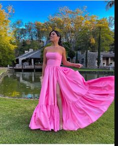 Strapless Pink Ball Gown For Party, Pink Strapless Gown For Banquet, Pink Strapless Prom Gown, Strapless Ball Gown Dress With Sweep Train For Party, Pink Strapless Prom Evening Dress, Pink Strapless Evening Dress For Prom Season, Strapless Pink Bridesmaid Gown, Pink Strapless Bridesmaid Gown, Pink Strapless Ball Gown For Prom Season