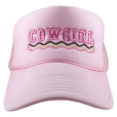 The perfect hat to add to your country store. Check out our Pink COWGIRL Foam Trucker Hat! This fun and girly hat features the word "COWGIRL" in pink, making it perfect for any western-loving fashionista. The foam material ensures a comfortable fit, while the trucker style gives them a cute and timeless look. Whether they're hitting the rodeo or just running errands around town, this hat is sure to turn heads! 65% cotton, 35% polyester machine wash delicate or hand wash one size fits most adjust Girly Hat, Boat Hair, Lake Hair Styles, Pink Cowgirl, Wholesale Hair, Embroidered Caps, Country Store, Embroidered Hats, Women Wholesale