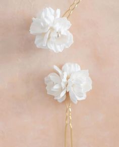 These beautiful hairpins are a perfect finishing touch when you want something delicate to add to your hairstyle. Ellie set of 2 hairpins is made light of durable white clay. Each flower's petal has beautiful real like flower texture and each flower's centre is adorned with freshwater pearl. Attached to a silver or gold hairpins. Sent beautifully packaged in Medze Bride gift box. As Ellie's hairpin set of 3 is made to order I cannot accept refunds/exchanges. But if you have any problems with your order please email me and I'll be happy to help you. Due to the handmade nature of each piece, please handle it with care. Bridal Floral Hair, Hair Clips Wedding, Flower Hair Clips Wedding, Hair Pins Bridal, Floral Hair Pins, Hair Accessories Wedding, Gold Hair Pin, Flower Texture, Flowers Petals