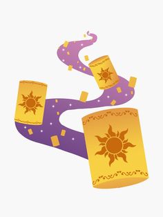 an image of a purple and yellow road with sun symbols on the top, as if it was made from paper