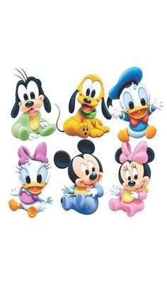 mickey mouse and other cartoon characters are shown in this image with the same color scheme