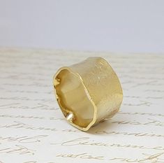 Gold Band Ring Yellow Gold Band Thick Gold Ring Wide Band | Etsy Gold Hammered Wide Band Ring, Yellow Gold Brass Wide Band Ring For Anniversary, Gold Brass Wide Band Ring For Anniversary, Yellow Gold Brass Wide Band Ring Gift, Gold Wide Band Open Ring For Wedding, Hand Forged Gold Wide Band Ring, Hand Forged Gold Wide Band Ring Gift, Heirloom Gold Wide Band Wedding Ring, Gold Hammered Wide Band Ring For Anniversary