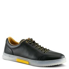 Spring Step Men's Style: WAHLBERG Athletic-inspired leather sneaker with a cool vibe featuring a trendy clear outsole, two toned laces, perforated upper and a sporty yellow leather lining and insole featuring a padded tongue and collar for added comfort all on an all-day-wear outsole. Upper: Leather Lining: Leather Insole: Leather Outsole: TPR Closure: Lace-up Heel Height: 1" Platform Height: 7/8" Features: - Features: Anatomic Insole, Arch Support, Comfort, Flexible Sole, Padded Insole, Premium Black Leather Sneakers With Translucent Outsole, High-top Sneakers With Translucent Outsole, Black Leather Custom Sneakers With Translucent Outsole, Urban Custom Sneakers With Translucent Outsole, Casual Custom Sneakers With Translucent Outsole, Synthetic Sneakers With Plain Toe For Streetwear, Synthetic Plain Toe Sneakers For Streetwear, Plain Toe Synthetic Sneakers For Streetwear, Synthetic Sneakers For Streetwear With Plain Toe