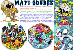 an advertisement with cartoon characters on it for matt's gonderk, which is featured in the magazine