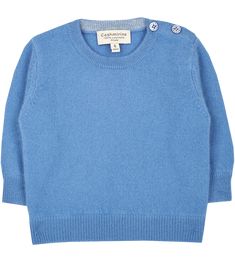 Baby Boy - Nico 100% Cashmere Crew Neck Jumper Blue Cashmere Sweater With Ribbed Collar, Blue Cashmere Crew Neck Top, Blue Casual Cashmere Tops, Casual Blue Cashmere Top, Casual Cashmere Tops With Buttons, Classic Blue Cashmere Tops, Classic Crew Neck Sweater With Button Cuffs, Winter Blue Tops With Button Cuffs, Blue Winter Tops With Button Cuffs