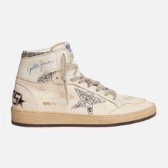 Best Shoes Ever I Just Don’t Wear High Tops- Worn Once Golden Goose High Tops, Best Shoes, Golden Goose Shoes, Golden Goose Deluxe Brand, Natural High, Glitter Stars, Star Sneakers, Golden Goose, Print Logo