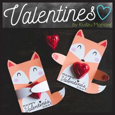 two valentine's day cards made to look like foxes