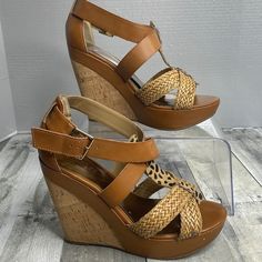 Carlos By Carlos Santana “Carley” Wedge Platform Sandals. Brown W/ Leopard Print. Size 8.5m. Great Condition-Minor Marks As Shown In Pictures. About The Seller: 5 Star Rated Closet Fast Shipper Thank You For Shopping My Closet And Supporting This Momma’s Small Business Adventure. All Items Are Either New With Tags Or In Excellent Preloved Condition. Measurements Shown In Pictures Are As Accurate Possible. If You See Something You Like, Please Don’t Hesitate To Make Me An Offer. All Reasonable Of Brown Sandals With 4-inch Heel For Beach, Brown 4-inch Heel Sandals For Beach, Brown Platform Wedge Sandals In Synthetic Material, Brown Platform Wedge Sandals In Synthetic, Brown Synthetic Platform Wedge Sandals, Brown High Heel Wedge Sandals In Synthetic Material, Brown High Heel Wedge Sandals In Synthetic, Brown Synthetic Wedge Sandals With 4-inch Heel, Brown Closed Toe Wedge Sandals With 4-inch Heel