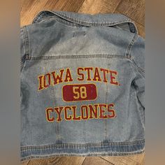 Brand New With Tag Still. Size Large, Fits More Like A Medium. Excellent Condition, Haven’t Worn/Washed. College Jean Jacket, Iowa Hawkeye, South Dakota State, Team Jackets, Painted Denim Jacket, Painted Denim, Iowa State, Cheer Mom, Iowa