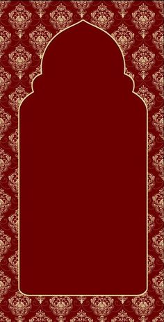 a red and gold background with an ornate frame