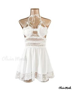 Olivia Mark - Camisón asimétrico de satén con cuello halter y volante de encaje Satin Nightgown, Olivia Mark, Night Gown, Lace Trim, Satin, Trim, Lace