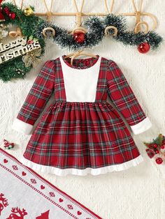 Toddler Girls Elegant Vintage Plaid Patchwork Fur Waisted Princess Dress Cute & Fashionable Autumn & Winter Christmas Party Outfit Red   Long Sleeve Woven Fabric Tartan A Line Non-Stretch  Baby Girls Clothing, size features are:Bust: ,Length: ,Sleeve Length: Winter Christmas Party Outfit, Winter Christmas Party, Christmas Party Outfit, Plaid Bow, Vintage Plaid, Inspiration Mode, Casual Girl, Girls Clothing