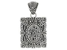 Artisan Collection of Bali™ Sterling Silver Filigree Rectangular Pendant. Measures Approximately 1.47"L x 0.83"W. Oxidized. Artistic Engraved Formal Jewelry, Rectangular Silver Jewelry, Elegant Rectangular Pendant Jewelry With Oxidized Finish, Elegant Rectangular Pendant With Oxidized Finish, Elegant Oxidized Rectangular Pendant Jewelry, Artisan Jewelry With Large Rectangular Pendant, Silver Rectangular Jewelry With Oxidized Finish, Oxidized Silver Rectangular Jewelry, Ornate Rectangular Engraved Jewelry