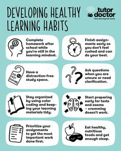 a poster with instructions on developing healthy learning habitts for kids to learn how to use them