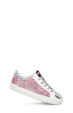 Solid trim highlights the fun glitter of this sporty low-top sneaker your kid will love wearing every day. Cushioned insole Synthetic upper and lining/rubber sole Imported Spring Glitter Lace-up Sneakers, Trendy Pink Sneakers With Glitter Print, Low-top Glitter Sneakers For Sports, Casual Glitter Sneakers For Streetwear, Pink Sneakers With Glitter Print For Spring, Sporty Glitter Sneakers With Round Toe, Sporty Glitter Sneakers For Streetwear, Sporty Low-top Glitter Sneakers, Glitter Low-top Sneakers