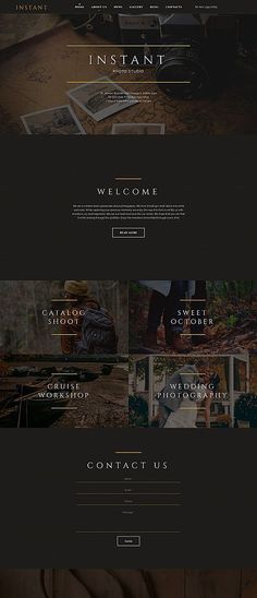 the website design for an interior and furniture store is shown in black, with gold accents