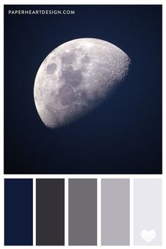 the moon is shown with different shades to match it's color scheme, including dark blue