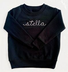 Toddler Embroidered Collar Sweatshirt. Chain Stitch | Etsy Personalized Black Crew Neck Sweatshirt, Personalized Cotton Sweatshirt For Winter, Family Matching Long Sleeve Sweatshirt With Name Print, Black Cotton Sweater With Letter Embroidery, Family Matching Embroidered Long Sleeve Sweatshirt, Personalized Long Sleeve Cotton Sweatshirt, Personalized Name Print Long Sleeve Sweatshirt, Personalized Name Print Sweatshirt As Gift, Personalized Long Sleeve Sweatshirt As Gift