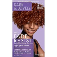 Fade-Resistant Rich conditioning color is an innovative formula that delivers vibrant, fade-resistant color and shine. This formula contains Dark and Lovelys exclusive Moisture Seal technology for double the conditioning power especially designed to help protect relaxed and natural hair while coloring. The result is silky, shiny hair and luxurious, rich color. color so rich, so ultra-conditioning it lasts for up to 8 weeks Helps protect relaxed and natural hair while coloring Permanent non-drip Dark And Lovely Hair Dye, Dark And Lovely, How To Dye Hair At Home, Dyed Red Hair, Lustrous Hair, Gorgeous Hair Color, John Frieda, Permanent Hair Dye, Skin Allergies