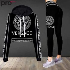 Contact us: contact@profxnz.com if you need assistance - Product information: Versace medusa white logo luxury brand clothes leggings and crop top set for women Croptop Hoodie Legging SetEach pair of leggings is constructed with 82% polyester, 18% spandex blend.Each all-over printed hoodie is constructed from a premium polyester blend that is ultra-soft and incredibly comfortable.Premium fabric offers unmatched comfort and breathability while remaining strong and durable for everyday use.Feature Clothes Leggings, Luxury Clothing Brands, Cute Outfits With Leggings, Logo Luxury, Crop Top Set, Brand Clothes, Crop Top Hoodie, Black Luxury, Hot Outfits