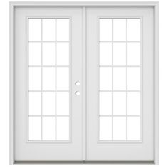 a white double door with glass panels