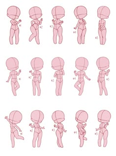 the different poses and expressions of an anime character in various positions, from head - to - toe