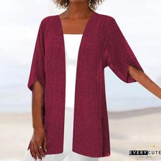 Women Half Sleeve Scoop Neck Solid Cardigan Tops Fall Stretch Short Sleeve Cardigan, Trendy Solid Open Front Tops, Casual Open Front Top In Solid Color, Trendy Solid Color Open Front Tops, Oversized Short Sleeve Cardigan For Fall, Casual Solid Color Summer Cardigan, Casual Stretch Short Sleeve Cardigan, Solid Short Sleeve Cardigan For Fall, Short Sleeve Cardigan For Fall