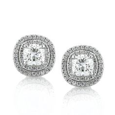 1.23ct Cushion Cut Halo Diamond Halo Earrings Luxury Diamond Earrings With Cushion Cut And Accents, Cushion Cut Diamond Luxury Earrings, Cushion Cut Diamond White Diamond Earrings, Cushion Cut White Gold Diamond Earrings, Luxury Cushion Cut Halo Earrings, White Cushion Cut Diamond Earrings, Diamond Halo Earrings, Cushion Cut Halo, Halo Diamond Earrings