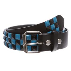 PRICES MAY VARY. Snap on, interchangeable roller buckle Azure Blue & Black checkerboard studs have rounded prongs on the backs to prevent snagging on pants like all studded belt owners know about. Material: synthetic leather with quality PU leather Width: 1 1/2" (38 mm) Sizing: This belt is measured from inside edge of buckle to the center hole, the 3rd hole from the tip end. order 2 inches larger than pants size for best fit. e.g. S 30"-32" fits pants size 28"-30"; M 33"~35" fits pants size 31" Scenecore Clothes, Pink Alternative Fashion, Scene Pants, Scene Clothing, Emo Accessories, Checker Board, Scene Outfits, Black Goth, Blue Belt