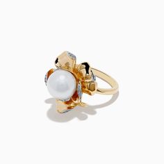 Effy Pearl 14K Yellow Gold Pearl and Diamond Flower Ring Diamond Flower Ring, Diamond Flower, Flower Ring, Gold Pearl, Gold Yellow, Yellow Gold, Ring, Yellow, Flowers