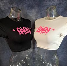 This tight and cute BABY crop top is true to fit but stretches for comfort. Various colors and sizes. Available Women's fit Fabric: Cotton Low Dry Machine wash Short Shirt Outfit, Short Crop Tops, Ig Notes, Super Crop Top, Hello Kitty Clothes, Dreadlock Style, Baby Crop Top, Crop Top Designs, Colorful Crop Tops